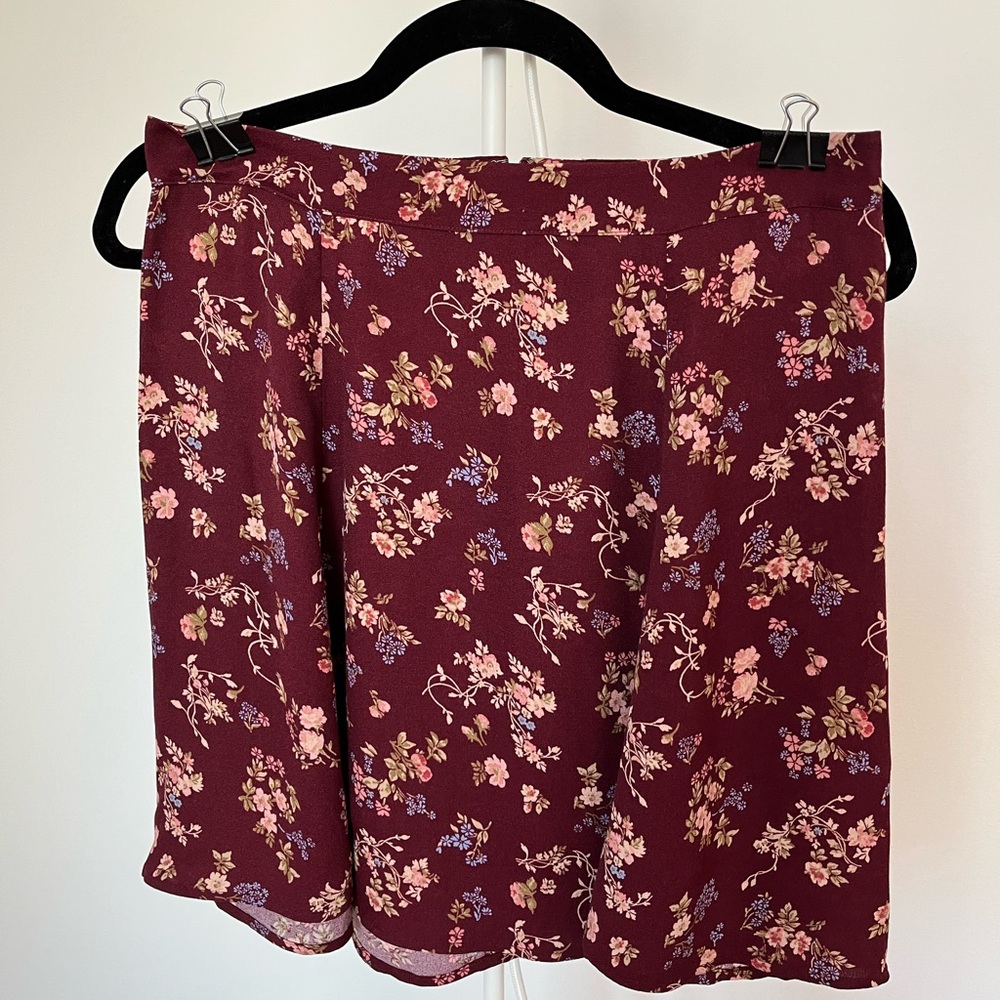 Reformation Burgundy Floral Skirt